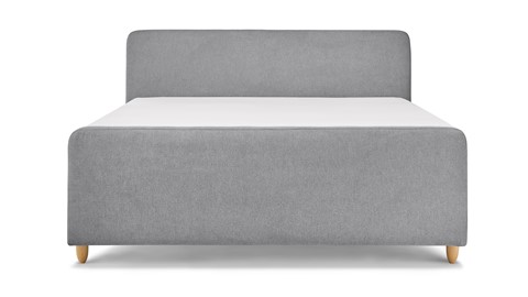 Boxspring Round vlak met gestoffeerd matras en voetbord, grijs