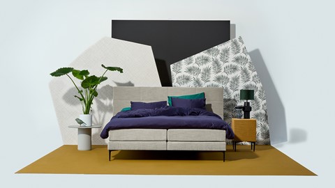 Boxspring Blocks vlak met gestoffeerd matras, beige