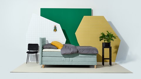 Boxspring Grid verstelbaar met gestoffeerd matras, mintgroen