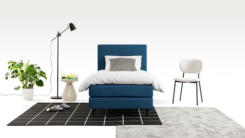 Boxspring California vlak met gestoffeerd matras 1-persoons, blauw
