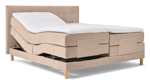 Boxspring Grid verstelbaar met gestoffeerd matras, beige