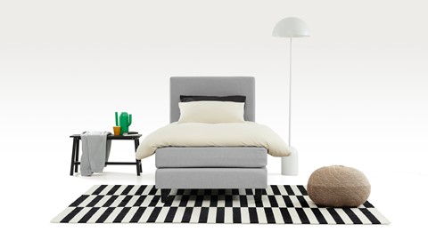 Boxspring Boston vlak met gestoffeerd matras, lichtgrijs