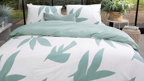 Dekbedovertrek Simple Leaves, off-white+groen