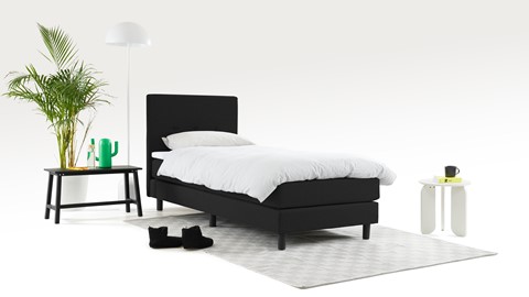 Boxspring Illinois vlak met gestoffeerd matras 1-persoons, zwart