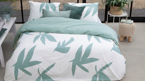 Dekbedovertrek Simple Leaves, off-white+groen