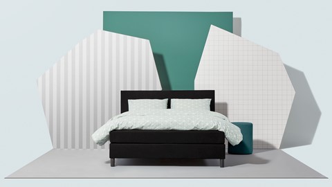 Box Lowen vlak met gestoffeerd matras, zwart