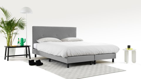 Boxspring Illinois vlak met Bridge matras 2-persoons, lichtgrijs