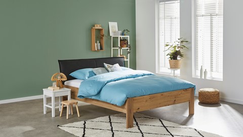 Bed Space met lederlook hoofdbord, eiken + zwart