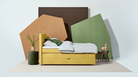Opbergboxspring Square met gestoffeerde matras., geel