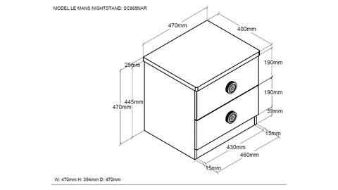 Nachtkast Monza met 2 laden, rood