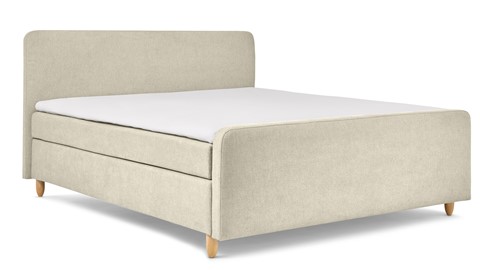 Boxspring Round vlak met gestoffeerd matras en voetbord, beige