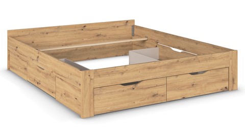 Bed Nori met 4 opbergladen, artisan eiken