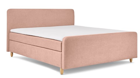 Boxspring Round vlak met gestoffeerd matras en voetbord, roze