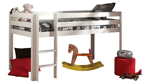 Halfhoogslaper Pino met commode 4 laden, commode 2 deuren, hangtablet en bureau, wit