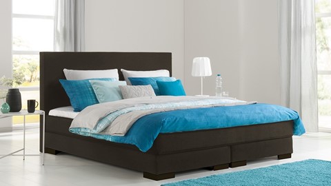 Boxspring Lugano vlak met gestoffeerd matras, donkerbruin