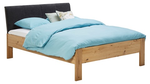 Bed Space met gestoffeerd hoofdbord, eiken + grijs