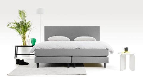 Boxspring Illinois vlak met gestoffeerd matras 2-persoons, lichtgrijs