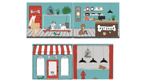 Gordijnen Pet shop Pino/Scott, blauw
