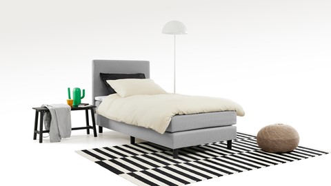 Boxspring Boston vlak met gestoffeerd matras, lichtgrijs