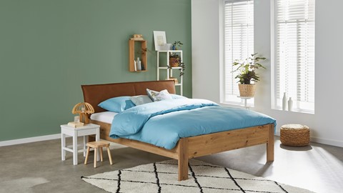 Bed Space met lederlook hoofdbord, eiken + bruin