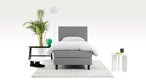 Boxspring Illinois vlak met gestoffeerd matras 1-persoons, lichtgrijs