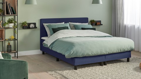 Boxspring Illinois vlak met gestoffeerd matras, blauw