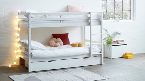 Stapelbed Demie met opbergladen, wit