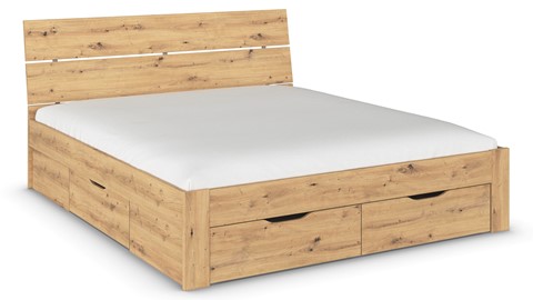 Bed Nori met hoofdbord en 4 opbergladen, artisan eiken