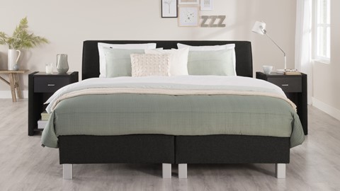 Boxspring Morero vlak met polyether matras, zwart