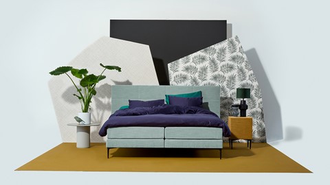 Boxspring Blocks vlak met gestoffeerd matras, mintgroen