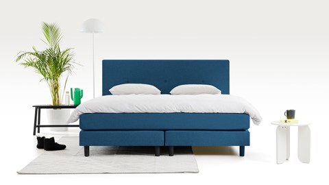 Boxspring Illinois vlak met gestoffeerd matras 2-persoons, blauw