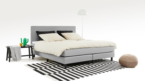 Boxspring Boston vlak met gestoffeerde matrassen, lichtgrijs