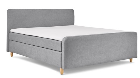 Boxspring Round vlak met gestoffeerd matras en voetbord, grijs