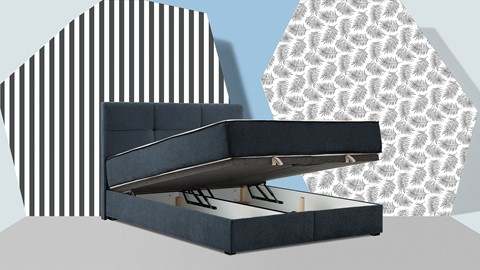 Opbergbed Mani met gestoffeerd matras, donkerblauw wind