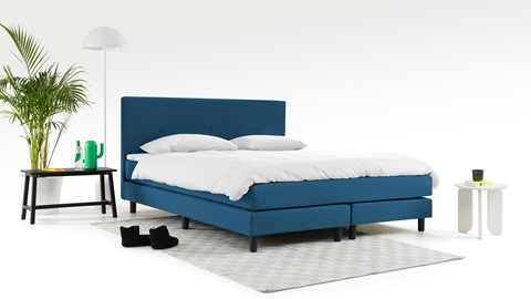 Boxspring Illinois vlak met gestoffeerd matras 2-persoons, blauw