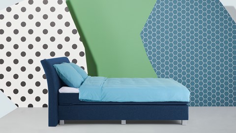 Boxspring Morero vlak met gestoffeerd matras, blauw