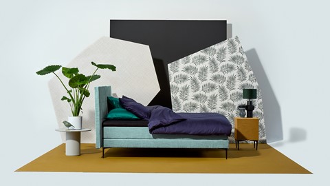 Boxspring Blocks vlak met gestoffeerd matras, mintgroen