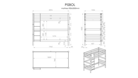 Stapelbed Pino 180 cm hoog, natuur