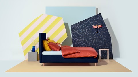 Bed Luxe met hoofdbord Arrow, blauw