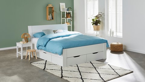 Bed Space met hoofdbord en opbergladen, wit