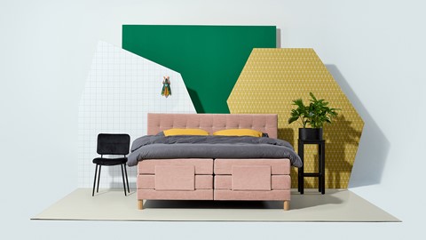 Boxspring Grid verstelbaar met gestoffeerd matras, zalmroze