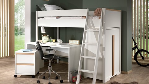 Hoogslaper Londen met nachtkast, bureau en kast, wit