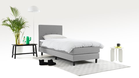 Boxspring Illinois vlak met gestoffeerd matras 1-persoons, lichtgrijs