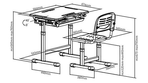 Bureau met bureaustoel Comfortline 201, roze