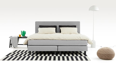 Boxspring Boston vlak met gestoffeerde matrassen, lichtgrijs