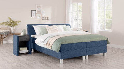 Boxspring Morero vlak met gestoffeerd matras, blauw