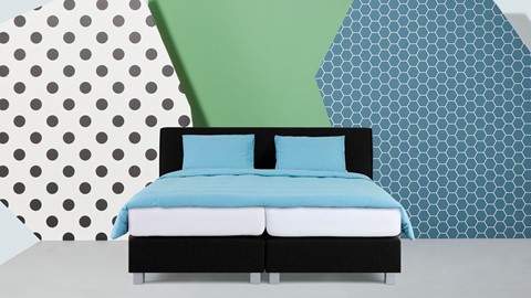 Boxspring Morero vlak met polyether matras, zwart