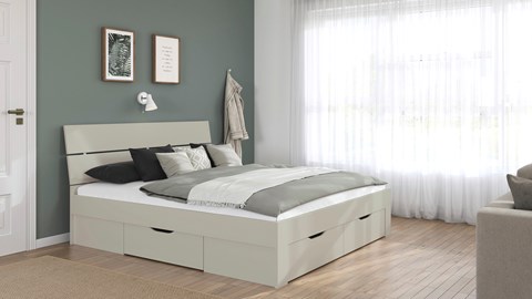 Bed Nori met hoofdbord en 4 opbergladen Bed Nori met hoofdbord en 4 opbergladen