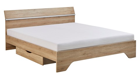 Bed Wald met lattenbodem, polyether matras en 2opbergladen, eiken