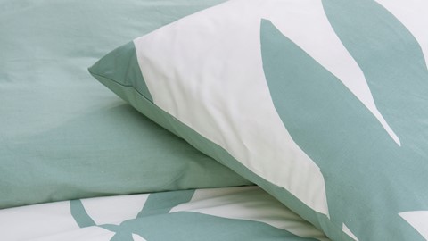 Dekbedovertrek Simple Leaves, off-white+groen